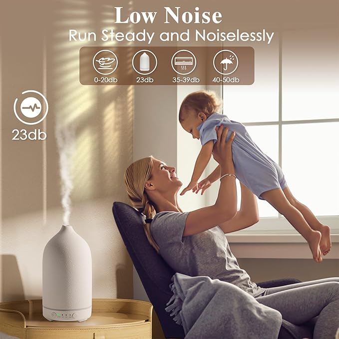 Diffuserlove Ceramic Essential Oil Diffuser 160ML for Room, Home, Bedroom - Aromatherapy Stone Diffuser White (Size: 6.8" H x 3.6" W)-CubbioJoy