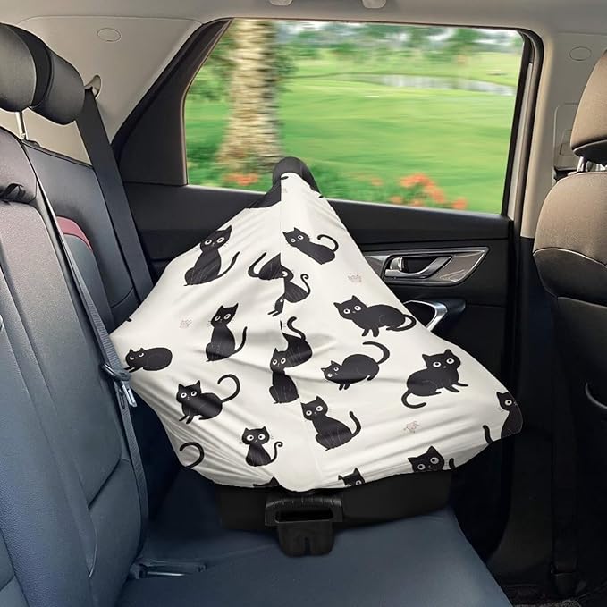 Binienty Cozy Car Seat Covers for Baby Boys Girls,Cartoon Cat Stretchy Infants Carseat Canopies Breathable Soft Infants Stroller Cover Baby Shower Gifts-CubbioJoy