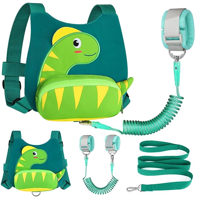 Accmor Toddler Harness Leash with Anti Lost Wrist Link, Cute Dinosaur Harnesses Walking Wrist Leashes for Kids, Children Restraints Hand Straps Belt Tether to Keep Baby Boys Girls Close (Turquoise)-CubbioJoy