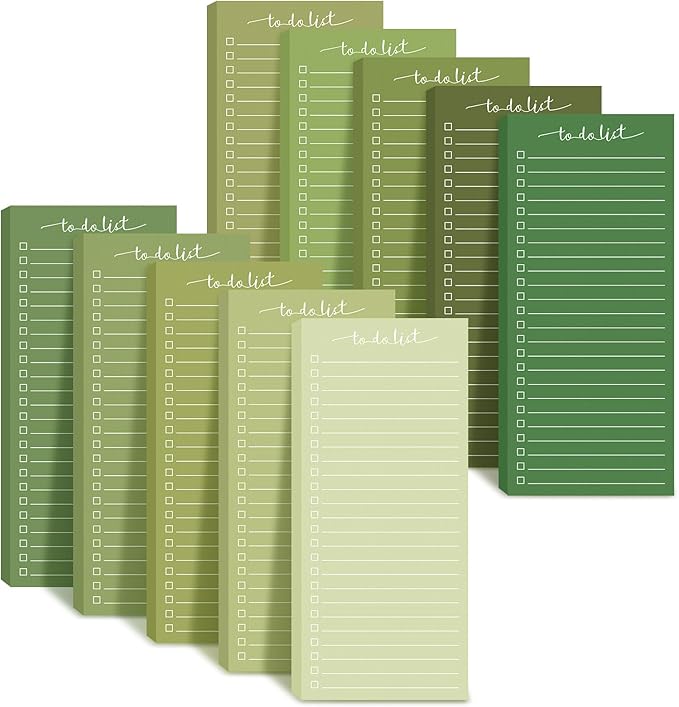 Censen 10 Pack 500 Sheets To Do List Notes Daily Checklist Notepads with 50 Sheets Each Undated Color Memo Pad Block Shopping List Pad Weekly Plan Notepad Organizer Planners(Gradient Green,Lined)-CubbioJoy