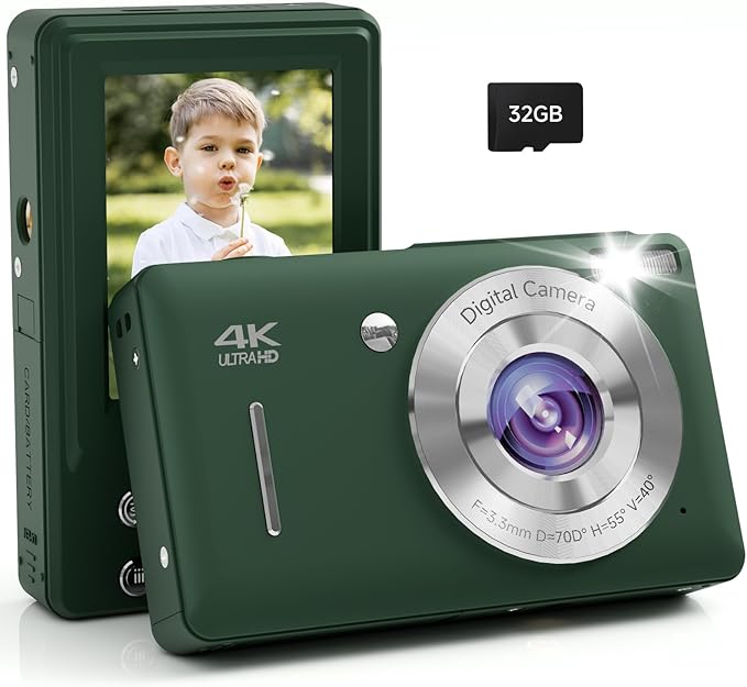 Digital Camera, 44MP FHD 1080P, 16X Zoom, 32GB SD Card, Compact Camera for Kids Teens Adults, Green-CubbioJoy