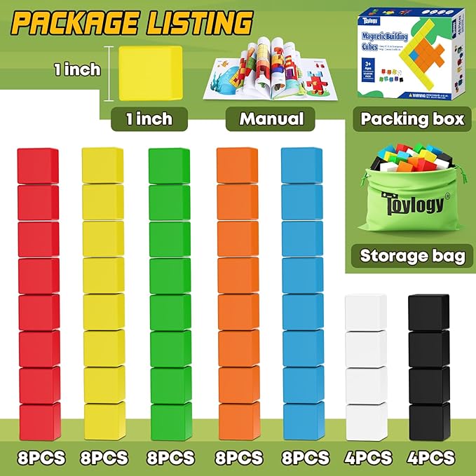 48PCS Magnetic Blocks for Toddlers Toys, Large Magnetic Cube Toy for Sensory STEM Education Preschool Magnet Toys for 3 4 5 6 Year Old Boys and Girls, Compatile with Mine Magnet World-CubbioJoy