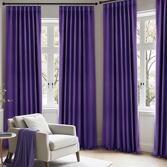 ANRODUO Back Tab Blackout Curtains for Bedroom Living Room, Rod Pocket Pinch Pleated Thermal Insulated Room Darkening Curtains 90 Inches Long 2 Panels, Purple, 42 x 90 Inch-CubbioJoy