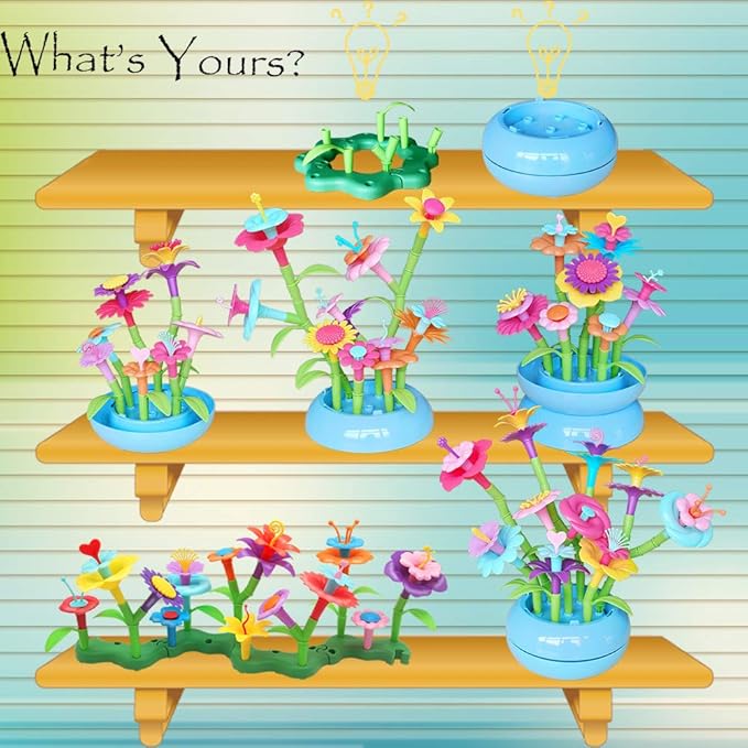 BIRANCO. Flower Garden Building Set - Grow up! Fun Stacking Toys for Toddlers and Kids Age 3-6 Year Olds, Educational Activity for Preschool, Cool STEM Gardening Gifts for Girls (138 PCS)-CubbioJoy