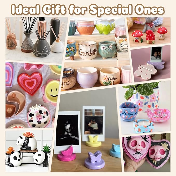 Air Dry Clay for Adults - Pottery kit for Beginne,Air Dry Clay w/Air Dy Clay Tools,White Dry Clay,Sculpting Tools, Gloss Varnish,DIY Plate Making Kit for Arts & Crafts,Christmas Gift-CubbioJoy