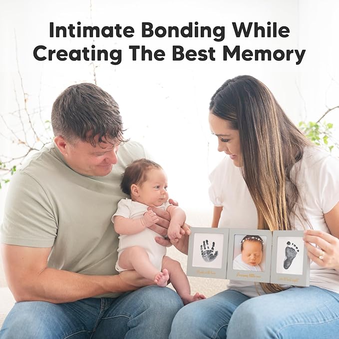 Inkless Baby Handprint and Footprint Kit for Newborn - Baby Footprint Kit, Newborn Keepsake Nursery Picture Frame,Dog Paw Print Maker,Personalized Gifts for New Mom,Showers & Registry(Cloud Gray/Gold)-CubbioJoy