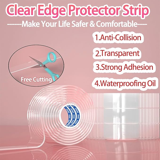 Clear Soft Corner Protectors for Furniture Strip,0.8in x13FT,Sharp Edge & Table Bumper,Window Edge,Wall Protector, Soft Corner Guards Safe for Proof,Table Corner Protectors in Family-CubbioJoy