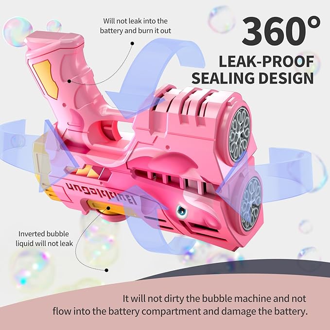 Jasny 2 Pack Rechargeable Dino Bubble Guns for Kids, LED Light Up Bubbles Machine Blower with 2 Bottles Refill Solution for Toddlers, Summer Wedding Toys Gift-CubbioJoy