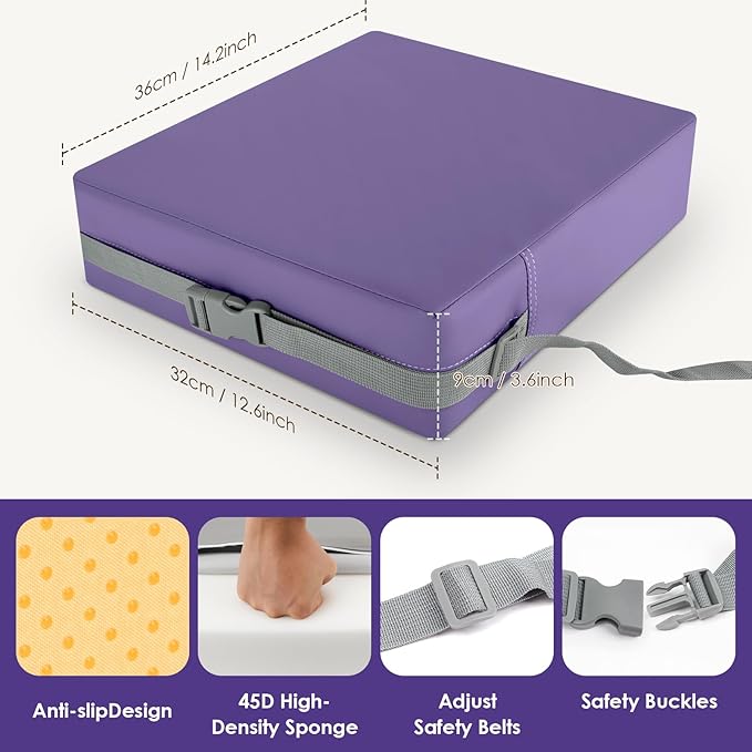 Booster Seat for Kitchen Chair with Comfy Backrest and Adjustable Safety Buckles,Non-Slip Kid Toddler Booster Seat for Dining Table,Portable PU Travel Baby Booster Increasing Cushion Chair-CubbioJoy