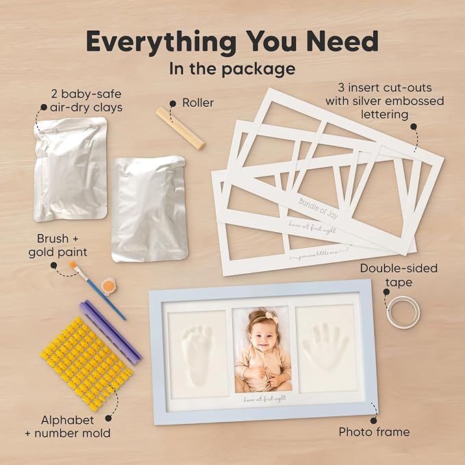 Baby Hand and Footprint Kit - Clay Handprint Keepsake Frame, Newborn Nursery Picture Frame, Personalized New Mom Gifts for Baby Shower & Registry (Mist Blue)-CubbioJoy