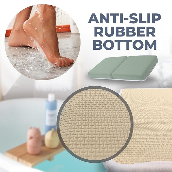 Comfortable Baby Bath Kneeler and Elbow Rest Pad Set – Thick Memory Foam Bath Kneeling Pad with Elbow Support – Baby Bathtub Cushion with Toy Organizer for Bathing Infant or Toddler - Green-CubbioJoy