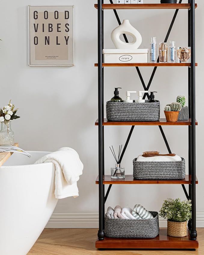 KALLAX Small Woven Basket, 12 x 8 x 4.5 Inches, Storage Basket for Organizing, Cute Small Rope Shelf Closet Cube Storage Bins Baskets for Shelves, Dog Toy Gift Baskets Empty, 3 Pack Mixed Black-CubbioJoy