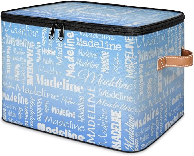 Custom Storage Basket with Name, Personalized Storage Bins with Zipper Lid, Foldable Fabric Storage Box Large capacity with Handle Blue-CubbioJoy
