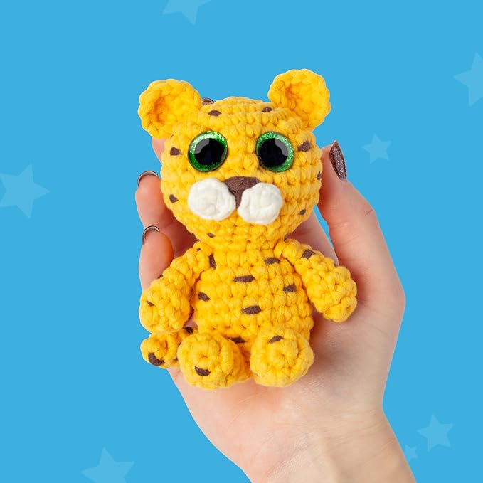 Cookie Box Crochet Kit for Beginners - Learn to Craft Amigurumi Stuffed Animals - Knitting Gift for Kids and Adults - Beginner-Friendly Yarn - Stitch-by-Stitch Video Tutorial - Leopard Leo-CubbioJoy