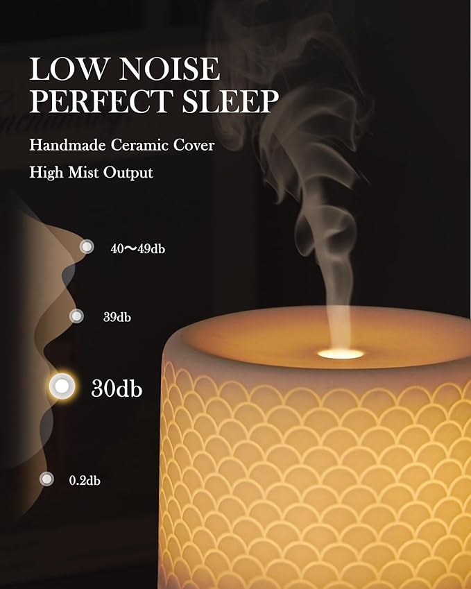 Ceramic Essential Oil Diffuser 280ml- Aromatherapy Diffuser with Ultrasonic Cool Mist Humidifier, Night Light, Timer, Auto Shut-Off, Large Room Aroma Diffuser for Home, Bedroom, Office, Yoga-CubbioJoy