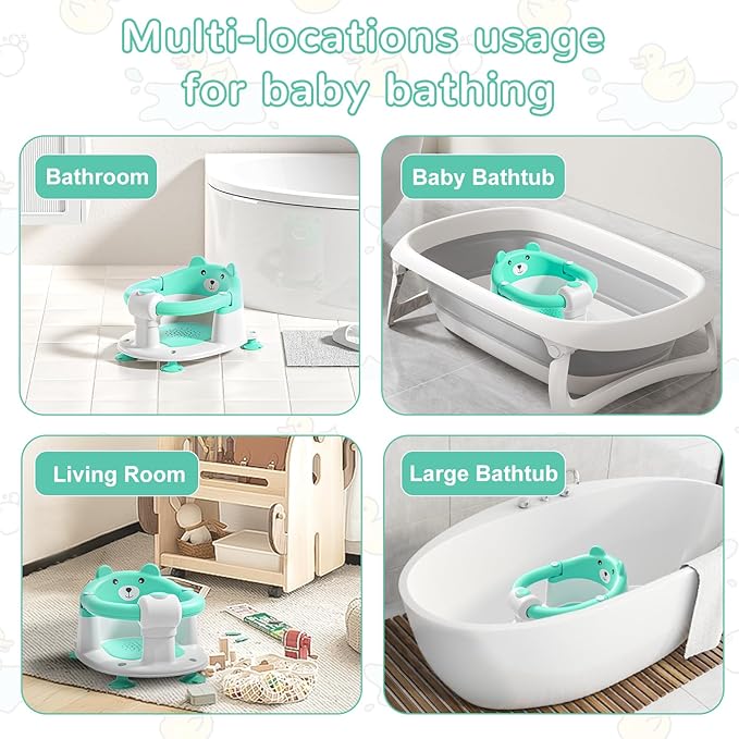 Baby Bath Seat for Babies 6 Months & up, Non-Slip Toddler Bath Seats for Babies Sitting Up, Safe Infant & Newborn Bathtub Chair with 4 Suction Cups & Soft Cushion for Shower,Mint-CubbioJoy