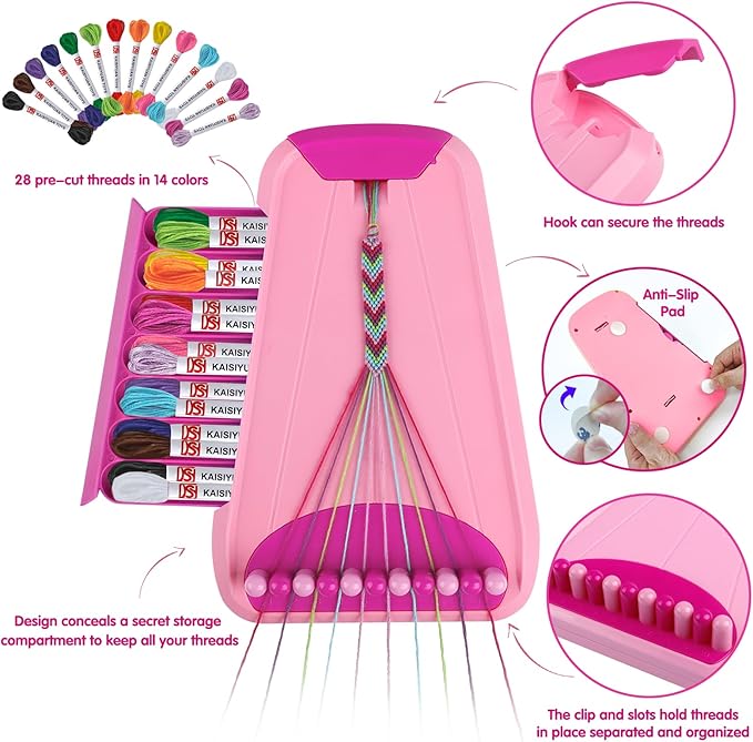 Arts and Crafts for Kids Ages 8-12,Friendship Bracelet Making Kit for Girl,Kids Jewelry Making Kit with 28 Pre-Cut Threads,Christmas Birthday Gifts for Ages 6 7 8 9 10 11 12 Year Old Pink-CubbioJoy