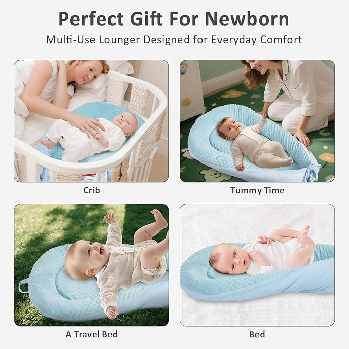 Baby Lounger – Soft & Breathable Newborn Nest for Infants 0-24 Months, Organic Cotton Baby Pillow for Tummy Time, Playtime & Travel, Newborn Babies Essential Gift-CubbioJoy