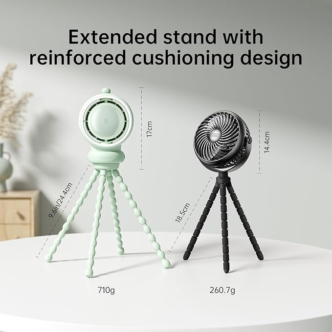 JISULIFE Stroller Fan Baby Large, Safe Bladeless for Crib, Desk, Portable Battery Rechargeable Cooling Fan with Air Turbo Tech, LED Display, Night Light, Food-Grade Gift for Mom/Dad/Friend - Green-CubbioJoy