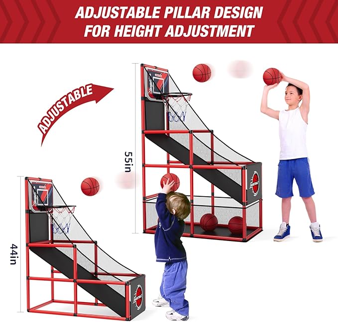 Basketball Arcade Game Indoor Outdoor, Kids Basketball Hoop with 4 Balls & Pump, Single Shot Basketball Game at Home, Carnival Games Sport Toys Gifts for Boys Girls Teens-CubbioJoy