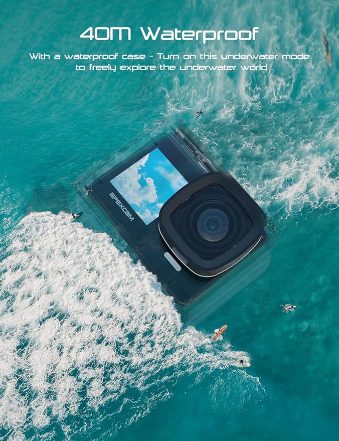 Action Cameras 4K 40M Waterproof Underwater Camera for Snorkeling, EIS Camcorder WiFi 170 Wide Angle Dual Screen Vlog Camera Sports Body Cam Mini(Charger, Remote Control and Helmet Accessories)-CubbioJoy