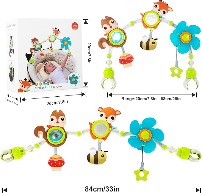 Adjustable Arch Bassinet Toys for Infant & Toddlers, Stroller Arch, Baby Crib Toys with Fascinating Hanging for Stimulating Baby’s Senses and Developing Motor Skills-CubbioJoy