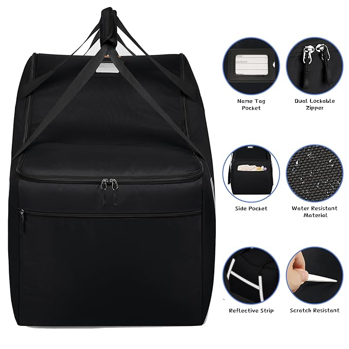 Infant Car Seat Travel Bag for Airplane Compatible with All Nuna Pipa Car Seat and Base,Chicco KeyFit 30 and Base, Padded Car Seat Bags for Air Travel,Car Seat Gate Check Bag with Side Pocket, Black-CubbioJoy