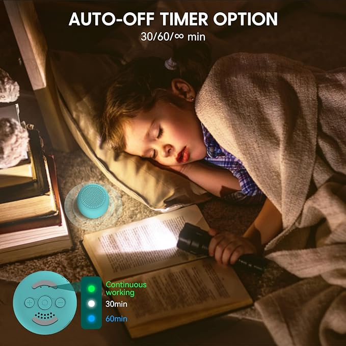 Babelio White Noise Sound Machine for Adults Kids Baby, Mini, 15 Non-looping Sounds, Timer, Memory Function, Easy to Pocket and Travel Cyan-CubbioJoy