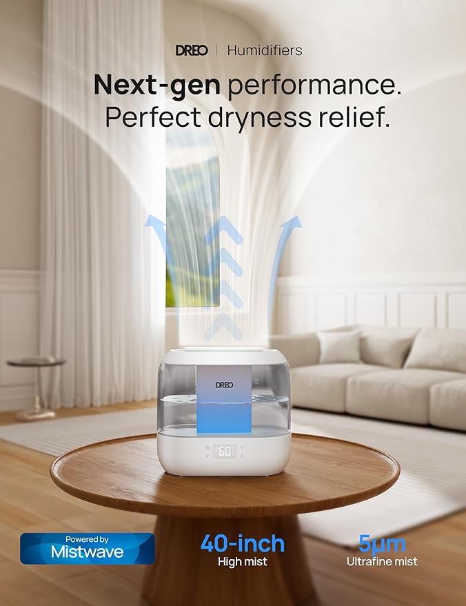 Dreo Smart Humidifiers for Bedroom, Top Fill 4L Cool Mist Humidifier with Nightlight, 36H Runtime, Touch/APP/Voice Control, Quiet Ultrasonic Humidifiers for Large Room, Home, Baby, Plants, Office-CubbioJoy