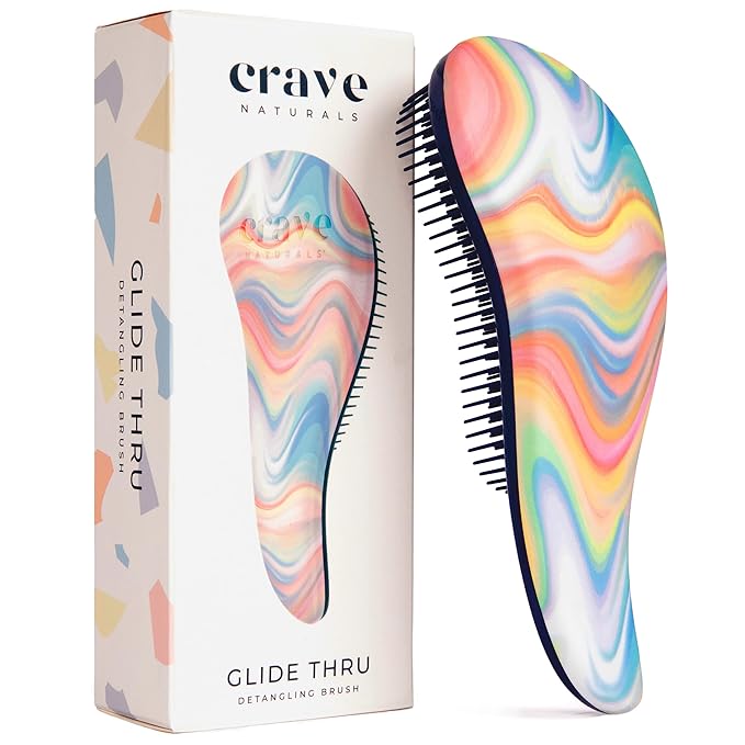 Crave Naturals Glide Thru Hair Brush - Detangler Brush for Curly, Straight, Wet or Dry Hair - Gentle Detangling Brushes for Adults, Kids, Toddlers - Hair Accessories for Women - 7.5x3 Soft Hazy Swirl-CubbioJoy
