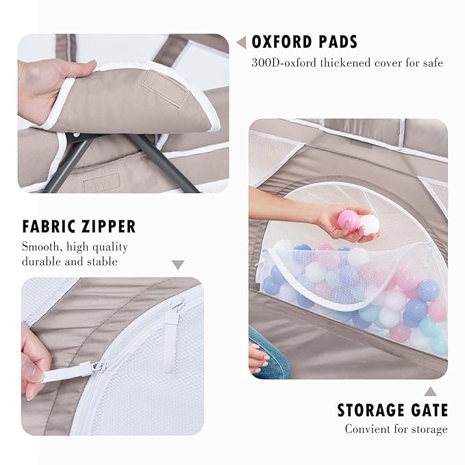 Baby Playpen Foldable, Playard for Babies and Toddlers, Portable Playpen Activity Center with 50 Balls+2 Handles for Travel, Indoor & Outdoor Play Pen with Mesh 50''x50''-CubbioJoy