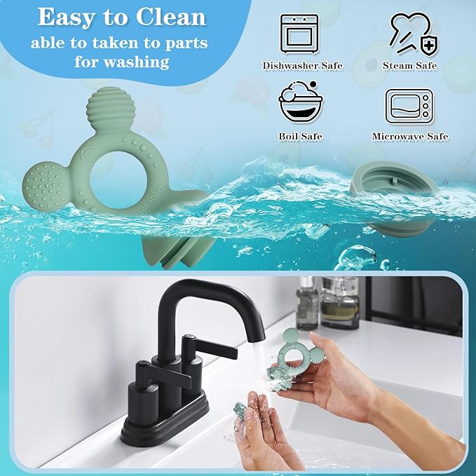 Baby Fruit Feeder, Frozen Teething Toys, Teether Pacifier with 3 Extra Teats, Infant Eating Essentials, BPA Free Baby Feeding Supplies (Grass Green)-CubbioJoy