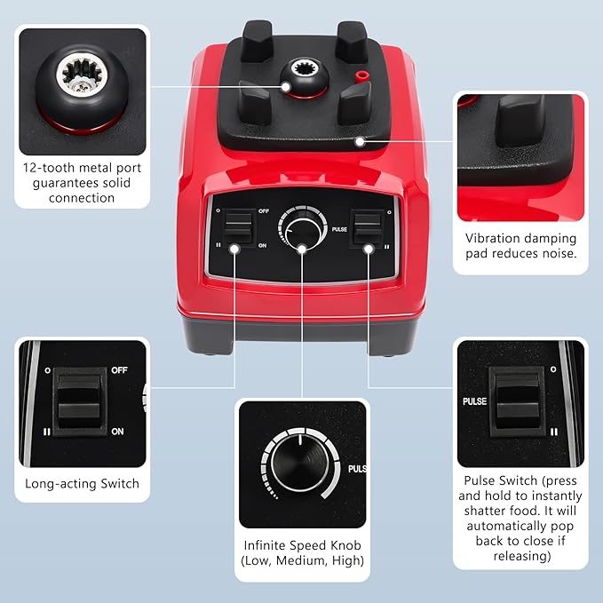 Blender 2L Automatic Smoothie Mixer Baby Food Blender 68oz Fruit Vegetables Juicer 2200W High-Speed Blender Tabletop Soundproof Milkshake Maker (Red)-CubbioJoy