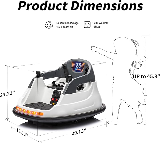 12V Kids Bumper Car, Electric Baby Bumper Car for Toddlers with Remote Control, 3 Speeds - White-CubbioJoy