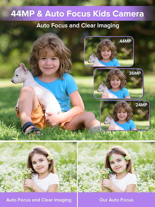 Digital Camera, Kids Camera1080P, Vlog Camera with 64GB Card, 16X Zoom Anti Shake, Card Reader, 44MP Compact Portable Small Point Shoot Digicam Gift for Kid Student Children Teen Girl Boy(Pruple)-CubbioJoy