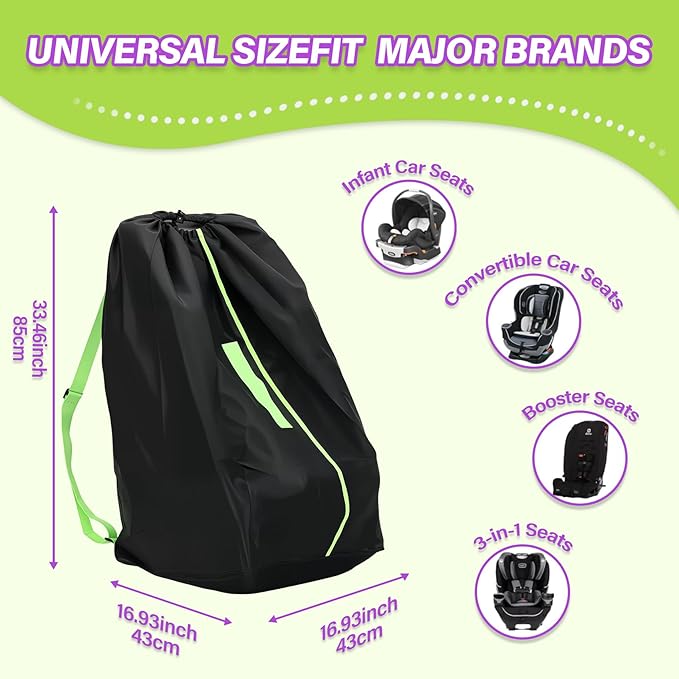 Car Seat Travel Bag for Airplane: Carseat Bags for Air Travel, Waterproof Durable Carrier Cover for Infant & Toddler Car Seats,Portable Carseat Cover with Shoulder Straps and 2 Luggage Tags-CubbioJoy
