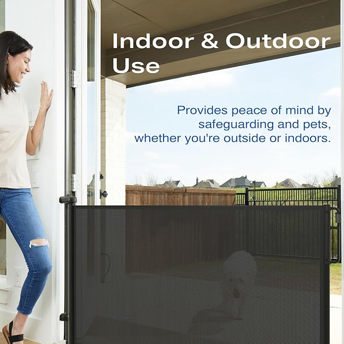 Cumbor Retractable Baby Gates for Stairs, Mom Choice Award Winner-55 Wide Mesh Dog Gate for Doorways, 34" Tall Easy to Use Pet Fence for The House, Toddler Safety Essentials Indoor&Outdoor, Black-CubbioJoy