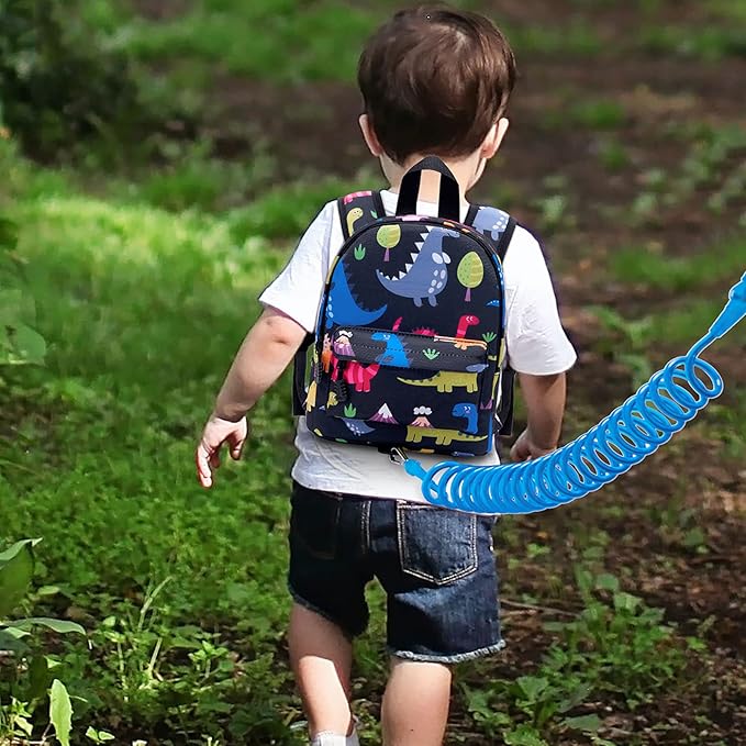 Accmor Toddler Backpack Leash with Anti Lost Wrist Link, Cute Mini Child Walking Harnesses Keep Kids Close Back Pack Rope Tether Rein for Baby Boys (Black/Dino)-CubbioJoy