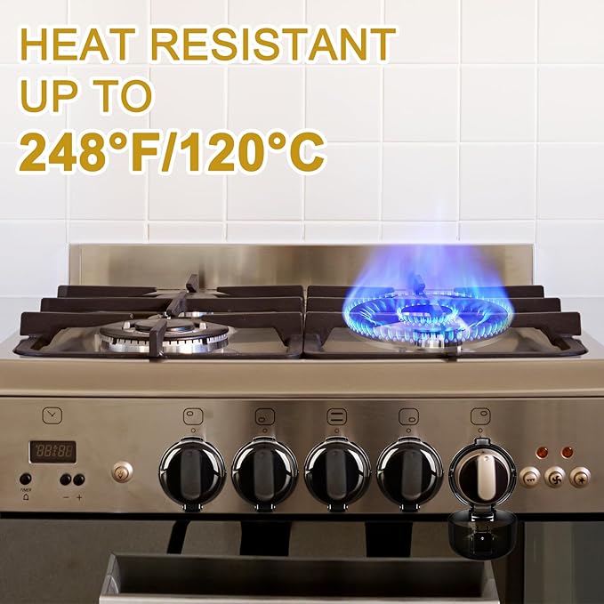 5-Pack Stove Knob Covers for Child Safety - Universal Size Gas Stove Knob Covers with Adhesive, Heat-Resistant Baby Proof Stove Knob Covers, Dual-Key Oven Knob Covers for Child Safety and Pet (Black)-CubbioJoy