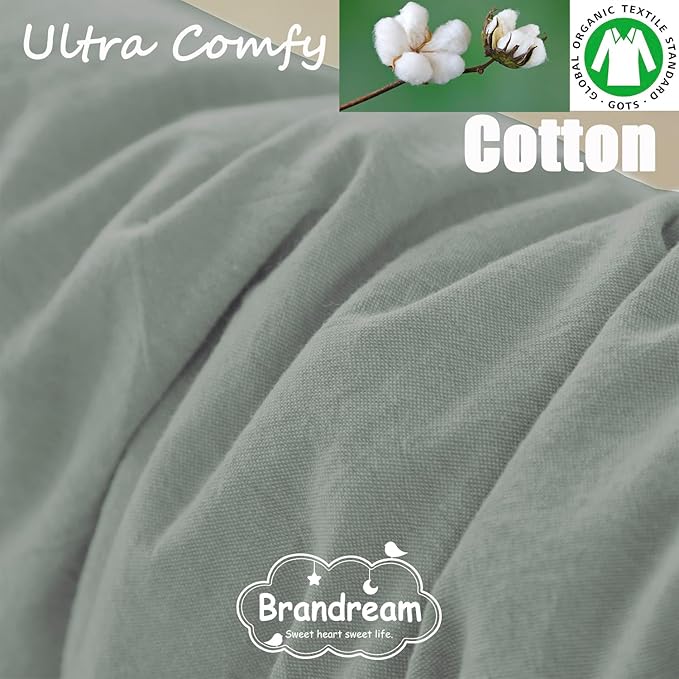 Brandream Gender Neutral Boho Bohemian Baby Girl Boy Nursery 3 Pieces Crib Bedding Set Solid Green Farmhouse Chic Ruffle Unisex Cozy 100% Washed Cotton-CubbioJoy