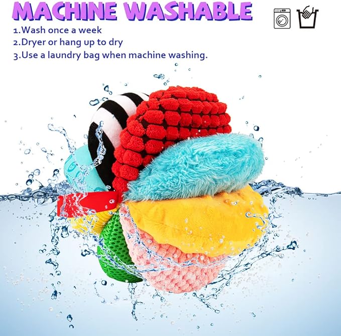 8-in-1 Sensory Balls for Infant Toddlers,Rainbow Fabric Baby Toy for Sensory Development,Montessori Toys for Babies 6-12 Months,8 Different Sensory Tactile Textures with Crinkle Rattle Squeakers-CubbioJoy