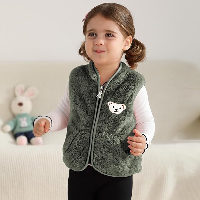 Baby Boys Girls Fleece Vest Zip Up Cute Bear Jackets Fuzzy Fall Winter Warm Clothes Newborn Outwear for Toddler Infant-CubbioJoy