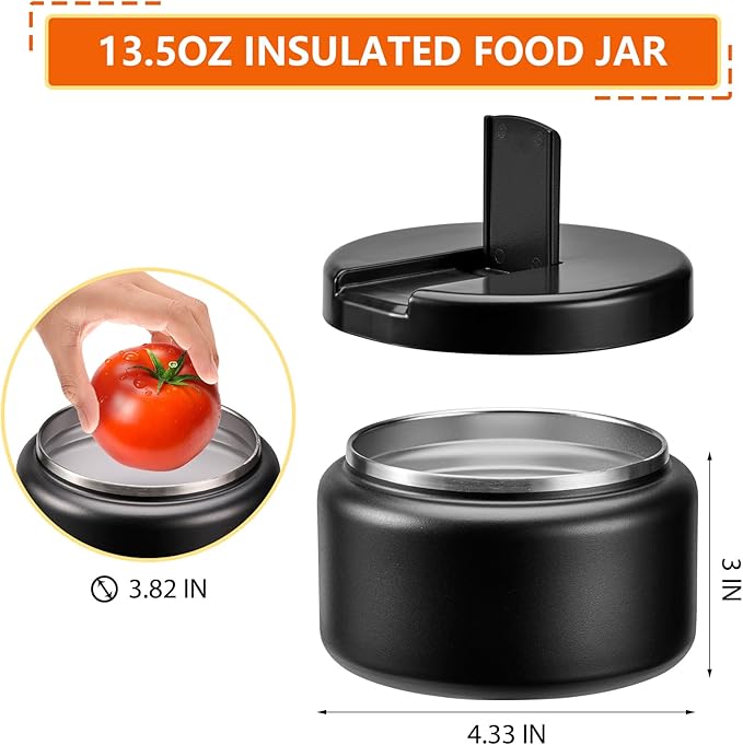 13.5oz Kids Jar for Hot Food, Insulated Vacuum Food Jar with Buckle Lid, Stainless Steel Wide Mouth Leak Proof Insulated Lunch Container for School Picnic Travel, Black-CubbioJoy