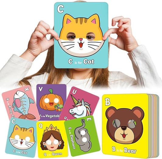 Alphabet Flash Cards,Giant ABC Animal Flash Cards for Toddler 3-5,26 Lowercase and Uppercase Letter Cards,Educational Learning Games for Kids,Preschool Kindergarten Toys-CubbioJoy