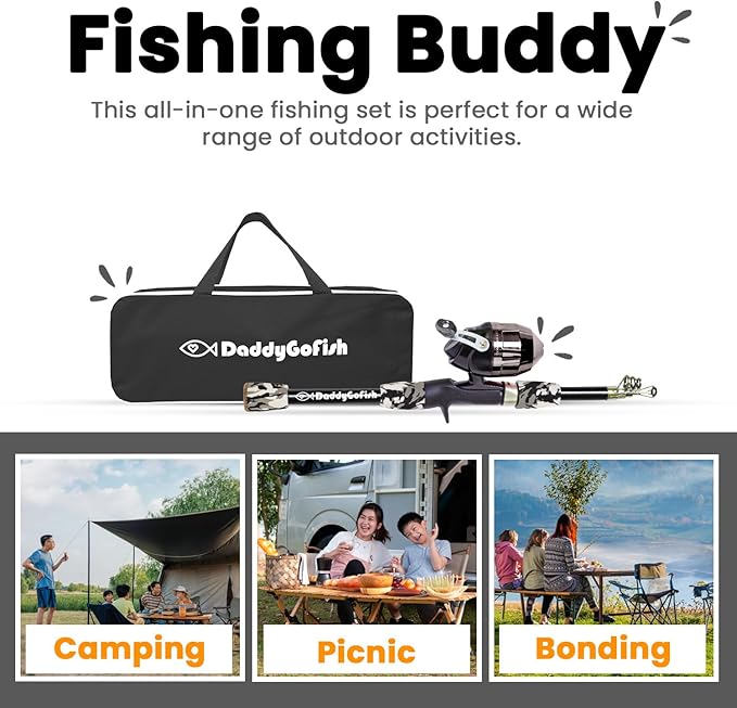 DaddyGoFish Kids Fishing Pole - Rod Reel Combo Tackle Box Starter Set - First Year Small Gear Kit for Boys Girls Toddler Youth Age Beginner Little Children-CubbioJoy