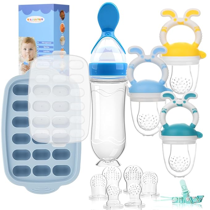 Baby Breastmilk Popsicle Molds & Baby Fruit Feeder-WAJIAYON Silicone Food Freezer Tray Storage Containers,Infant Food Pacifier Feeder and Teether for Babies Easter Bunny Gifts for Boys and Girls-CubbioJoy