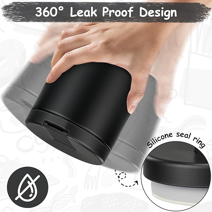 19oz Insulated Vacuum Food Jar with Buckle Lid Wide Mouth Soup Thermo for Hot Food Kids Leakproof Stainless Steel Lunch Container- Black-1Pack-CubbioJoy