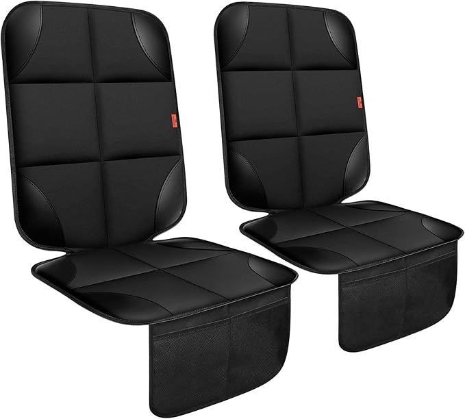 Car Seat Protector 2 Pack Car Seat Cushion Mat Thickest Padding,Waterproof 600D Fabric Car Seat Covers for Non-Slip Backing Mesh Pockets for Baby and Pet (Black, 2 Pack)-CubbioJoy