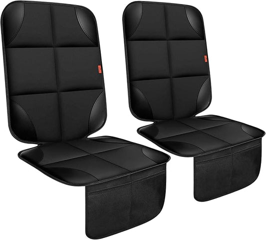 Car Seat Protector 2 Pack Car Seat Cushion Mat Thickest Padding,Waterproof 600D Fabric Car Seat Covers for Non-Slip Backing Mesh Pockets for Baby and Pet (Black, 2 Pack)-CubbioJoy