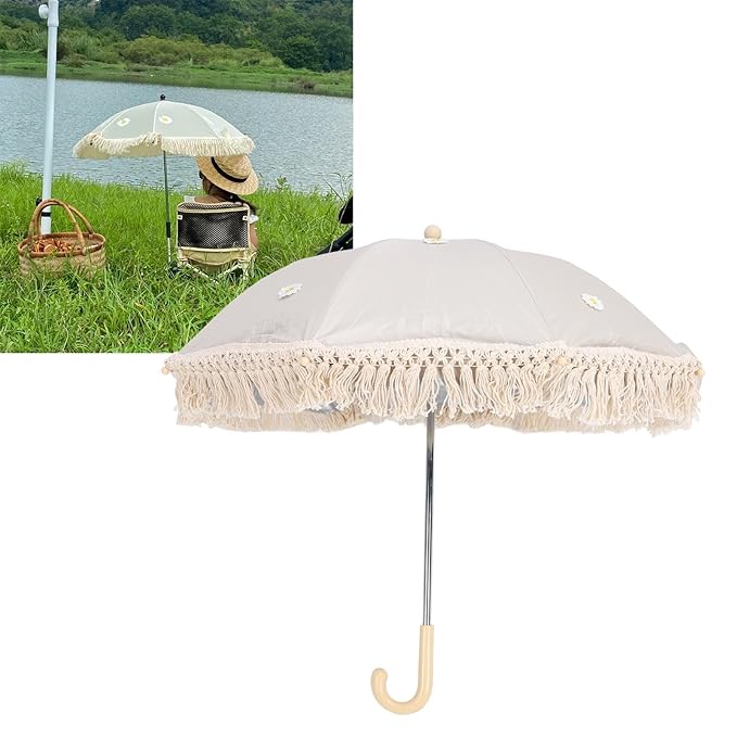 Baby Outdoor Parasols, Baby Stroller Parasol Umbrella with Adjustable Clamp, Toddler Parasol for Trolley Wheelchair Beach Chair, Outdoor Activities (Beige with-CubbioJoy